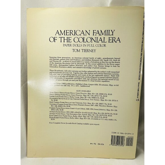 American Family of the Colonial Era  Kids Paper Dolls Tom Tierney UNCUT Vintage - Picture 3 of 12